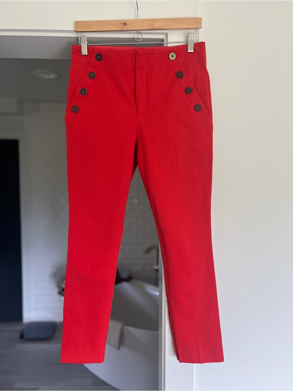 Anthropologie pants women the essential slim trouser stretch red size 8
